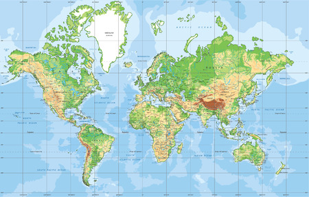 メルカトル図法における政治世界地図。浮世絵、大物浦義経渡圖芳艶画三枚綴りの右側と左側繋がってます。真ん中ありません。。のイラスト素材・ベクター